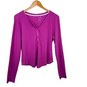 PILCRO The Andie Ribbed Henley Magenta Pink Lightweight Long Sleeves Womens Sz L